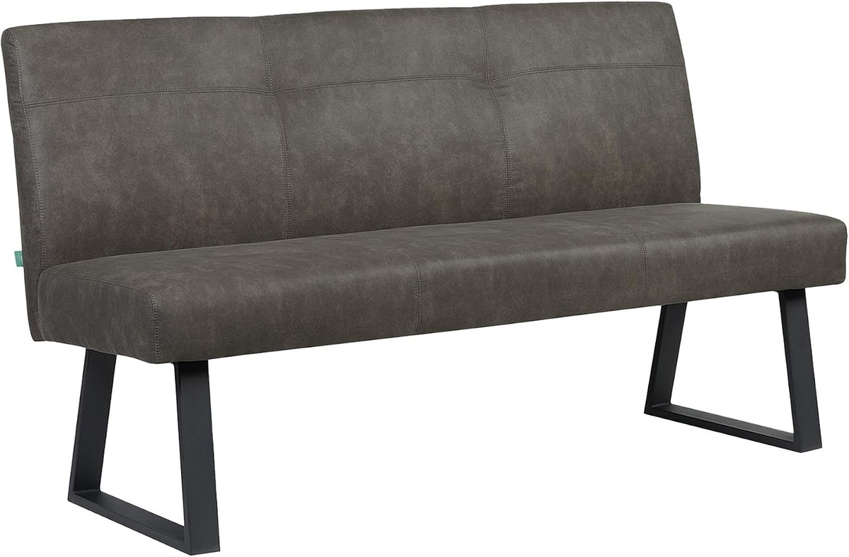 Sitzbank, Joyce 160 cm mit Federkernpolsterung, Moderne Esszimmerbank Taupe, Gepolsterte Küchenbank mit 15 cm Polsterung & Metallbeinen Schwarz