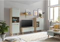 TV-Lowboard 5-teilig Wohnzimmer Set in Grün Matt mit Eiche inkl. Couchtisch, Wandboard, Vitrine, Lomadox