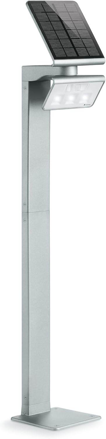 Steinel Wegeleuchten, LED Solarleuchte XSolar GL-S silber, höhenverstellbar, 150 lm, 140° Bewegungsmelder, 5 m Reichweite, Grundlicht