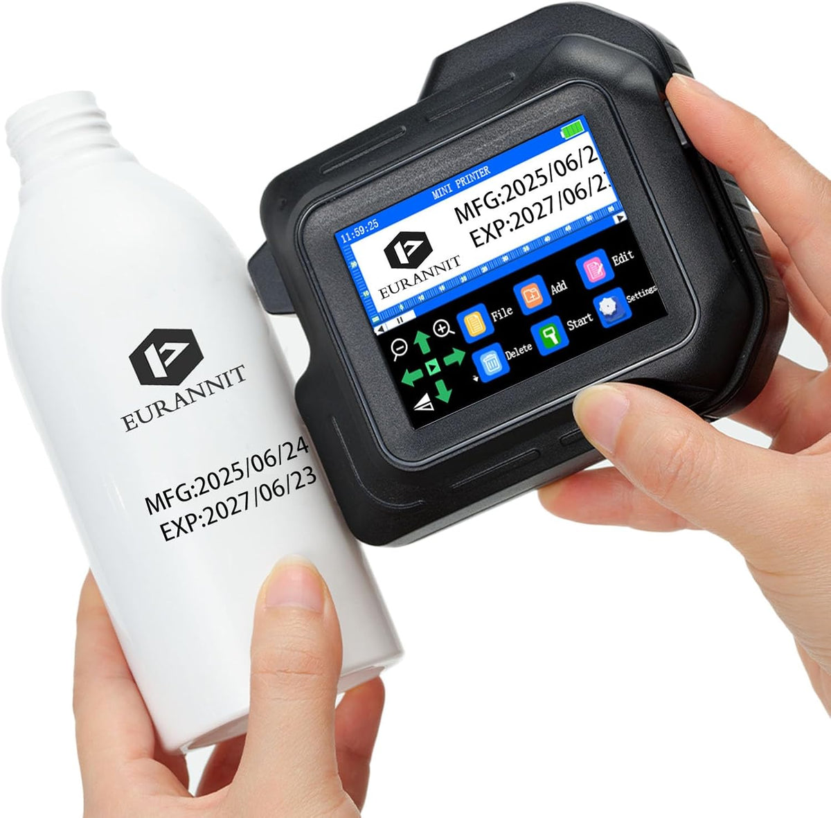 Eurannit Nachfüllbarer Tintenstrahldrucker, Tragbarer Mini-Tintenstrahldrucker E98, großer 2, 8-Zoll-Touchscreen und vollständig geschlossenes Design