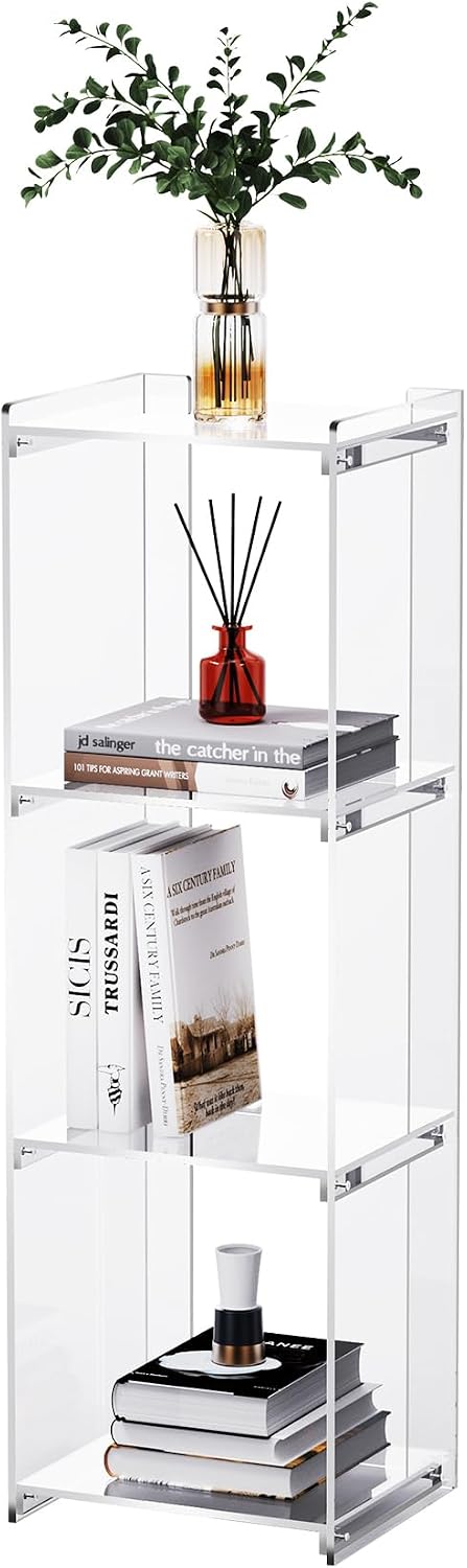 Standregal Acryl Regal Schmal Bücherregal, mit 3 Ebenen, freistehend, 35 × 30 × 110 cm, für Wohnzimmer, Büro (Transparent), solaround