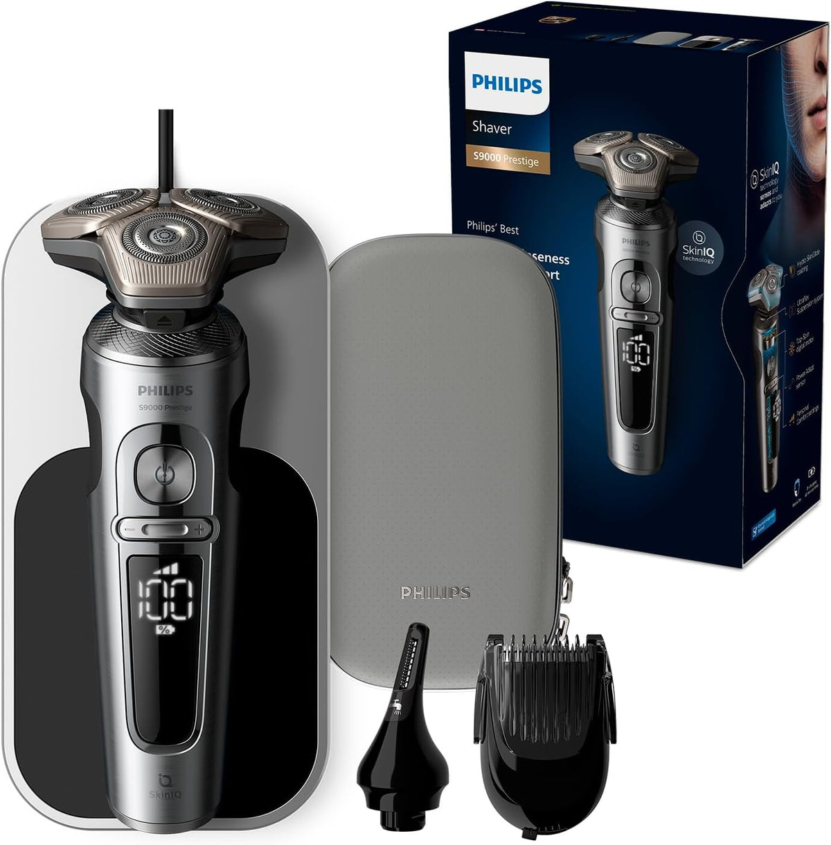 PHILIPS Rotationsrasierer, Shaver Series 9000 Prestige, Elektrischer Nass- und Trockenrasierer, helles Chrom, Lift & Cut Rasiersystem