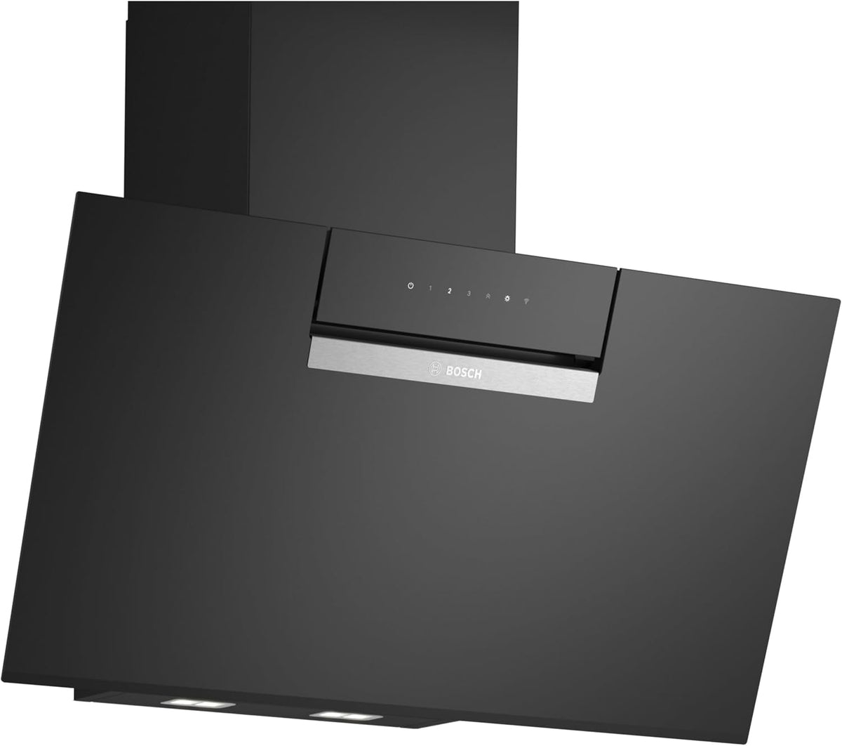 Bosch 4 Serie Smarte Dunstabzugshaube, 80 cm, DWK87FN60, Klarglas schwarz bedruckt, Wandesse Made in Germany, Automatische Anpassung an Kochfeld