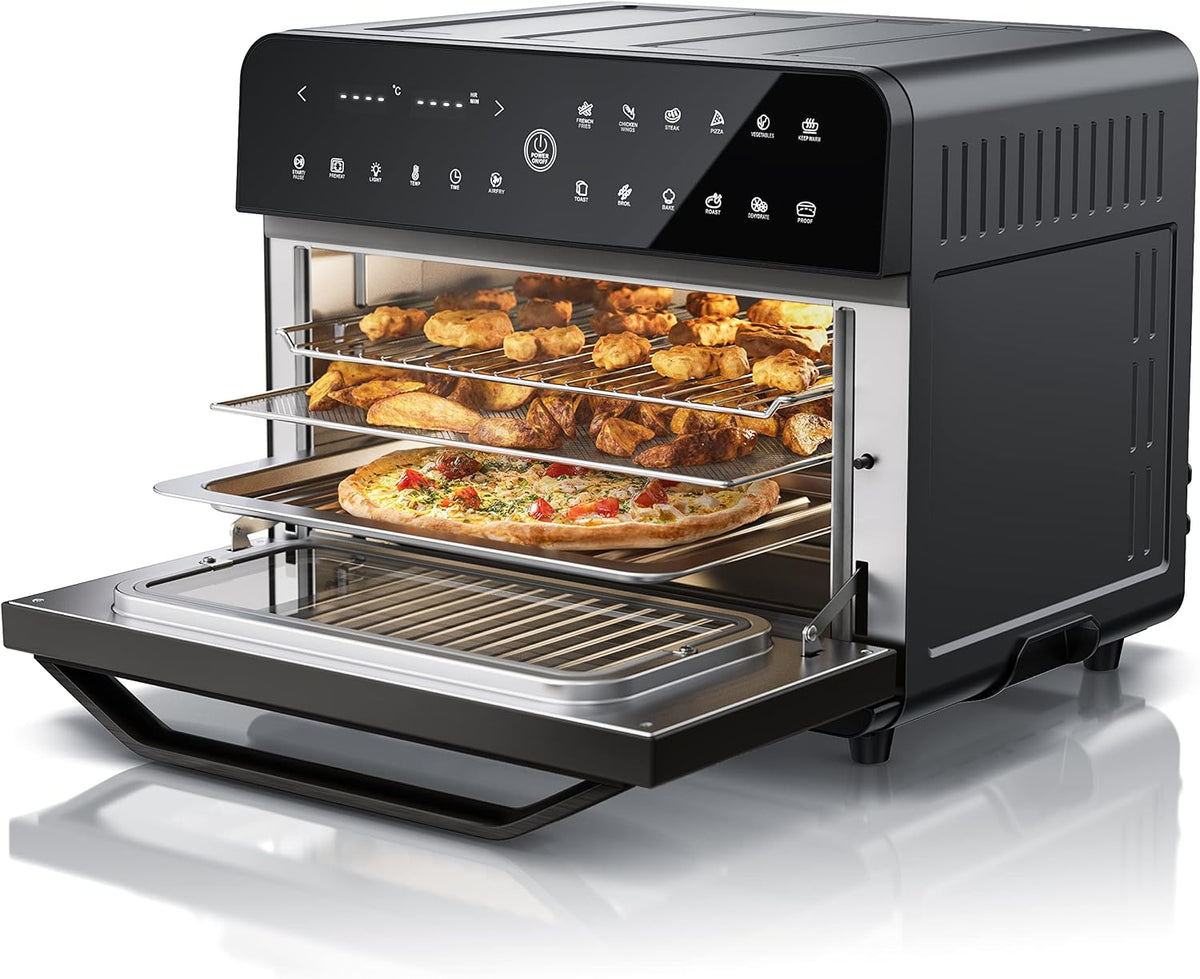 Arendo - Heißluftfritteuse, 25 Liter Edelstahl - Multifunktionsofen - mini Backofen - Aerofryer - 1800 Watt - Inkl. Backblech, Dörrblech, Ofenrost