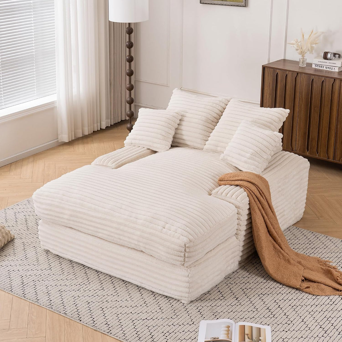Sofa Luxus Cord, ohne Montage, Cloud Couch mit 4 Kissen, Multifunktionales Schlafsofa aus Memory Foam