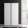 Kleiderschrank, Ohio 40 weißer Mehrzweckschrank modern, 2-türig mit Einlegeböden, Schwebetürenschrank, Garderobenschrank, Holzwerkstoff, Weiß Matt