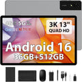 FLYCOAY Tablet PCs, Android 16 Tablet 13 Zoll Octa-Core 2.2GHz, 36GB RAM+512GB ROM (2TB TF), Dual SIM 4G LTE+5G WiFi, 2944 * 1840 FHD