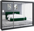 Kleiderschrank ULMI Schwebetürenschrank, 200 cm mit Spiegel und Schubladen, moderner Schlafzimmerschrank mit Schiebetüren (Schwarz), A&J MöbelLand