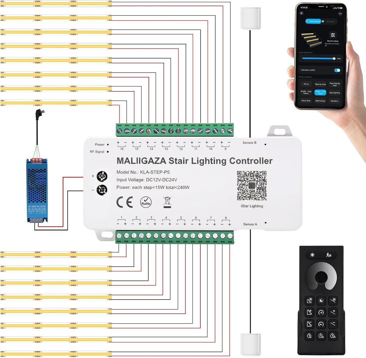 MALIIGAZA LED Streifen, Intelligente Treppenbeleuchtung 16 Stufen Warmweiß 3000K