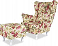 Sessel Ohren, mit Hocker, Modell Print, Skandinavisch, Für Wohnzimmer, Esszimmer, Schlafzimmer, Rosen 2, Family Meble