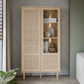 Forte Glasvitrine, CALASETTA Vitrine 80, Boho-Vitrinenschrank mit Rattangeflecht, 2-türig, Holzwerkstoff, Elegancia Eiche
