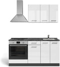 Vicco Küchenzeile, Singleküche R-Line, Weiß Hochglanz/Anthrazit, 160 cm