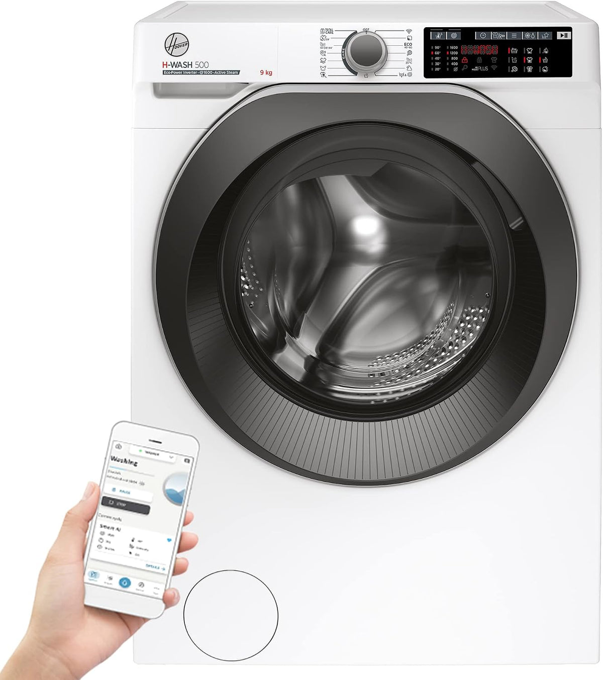 Hoover Waschmaschine,   H-WASH 500 HWQ 69AMBS Waschmaschine/9kg/1600 U/Min./Eco-Power Inverter Motor/ActiveSteam Dampffunktion/Mengenautomatik