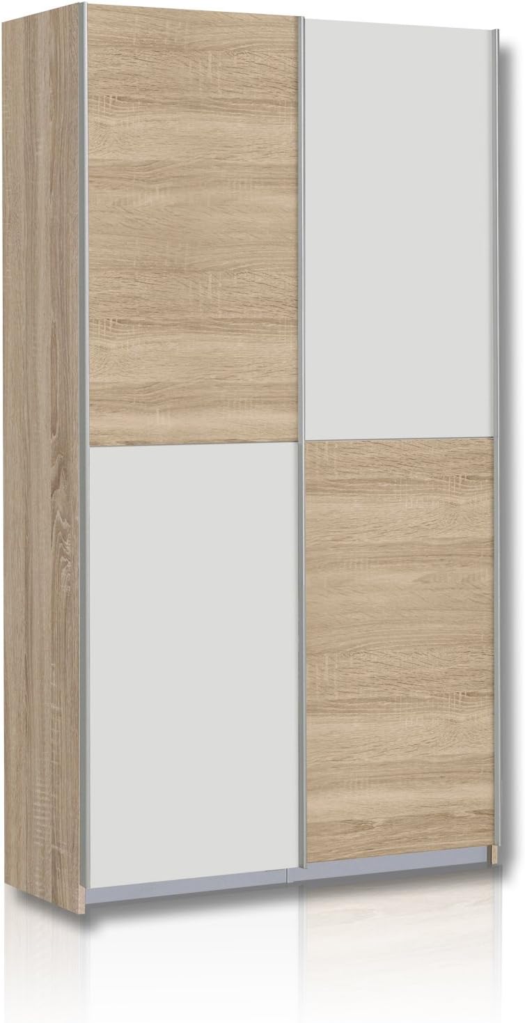 Kleiderschrank, Ohio 40 Mehrzweckschrank modern, 2-türig mit Einlegeböden, Schwebetürenschrank, Garderobenschrank, Holzwerkstoff
