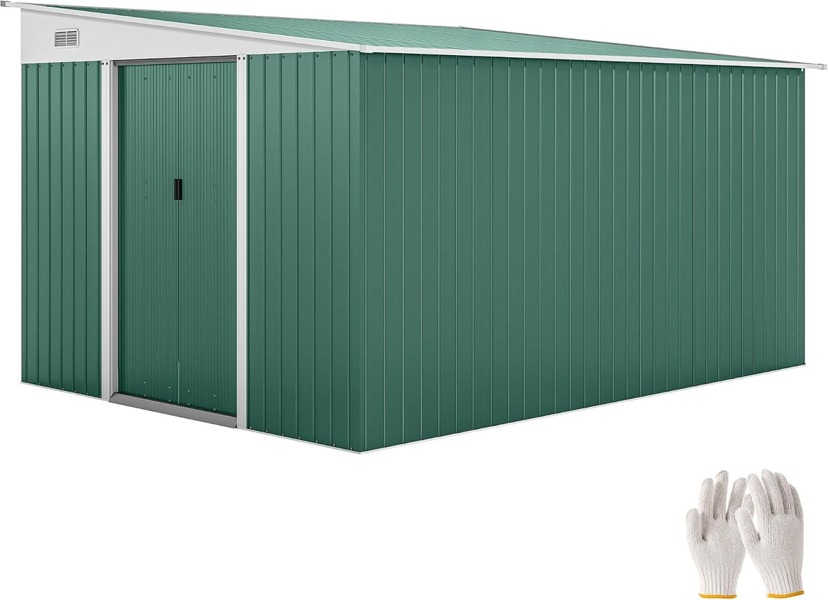 Outsunny Metall Gerätehaus, 19, 4m³ 280 × 345 × 201cm mit Schiebetür Grün