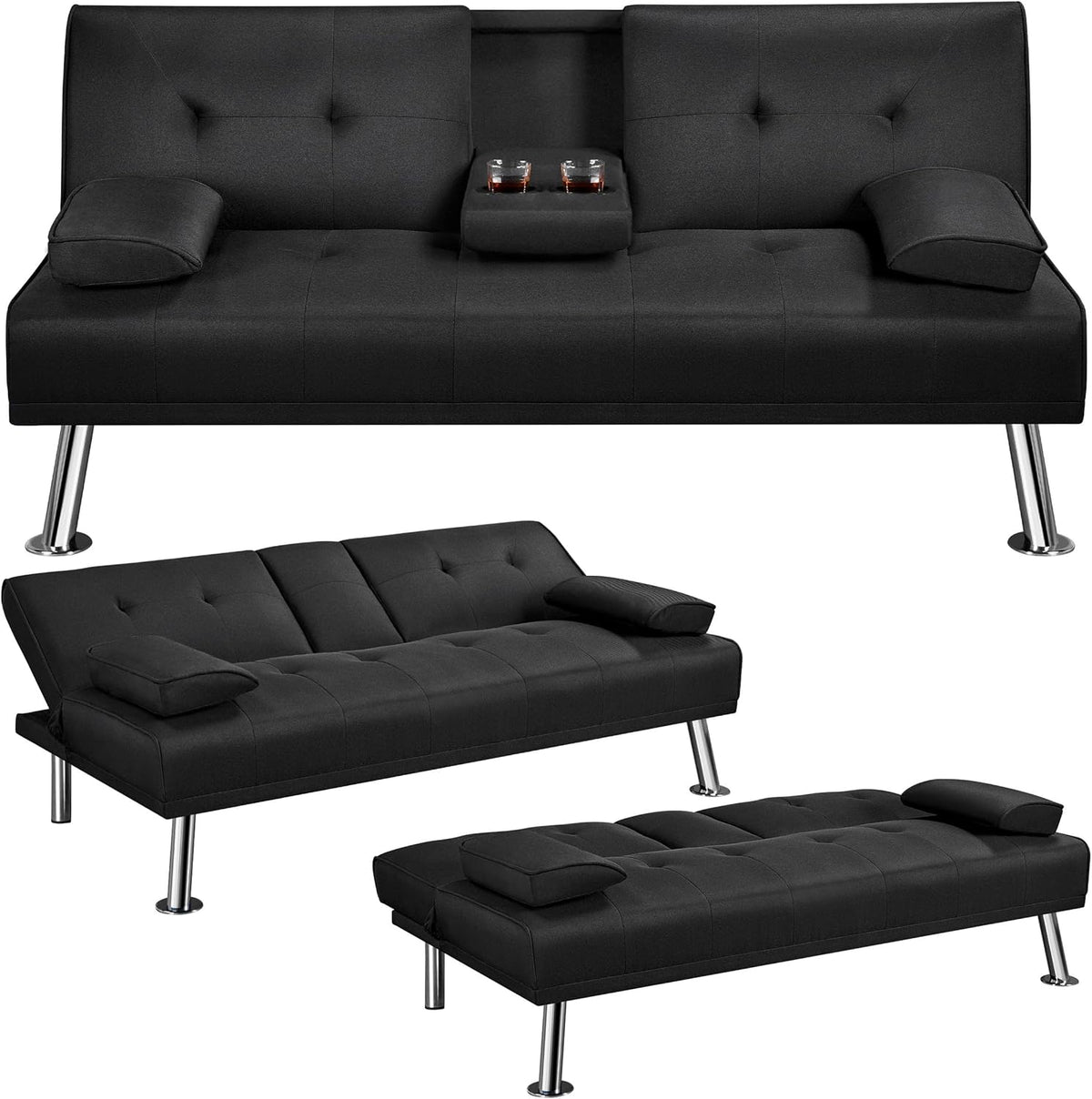 Sofa Klappbares Schlaf, Schwarz mit Liegefunktion, Yaheetech