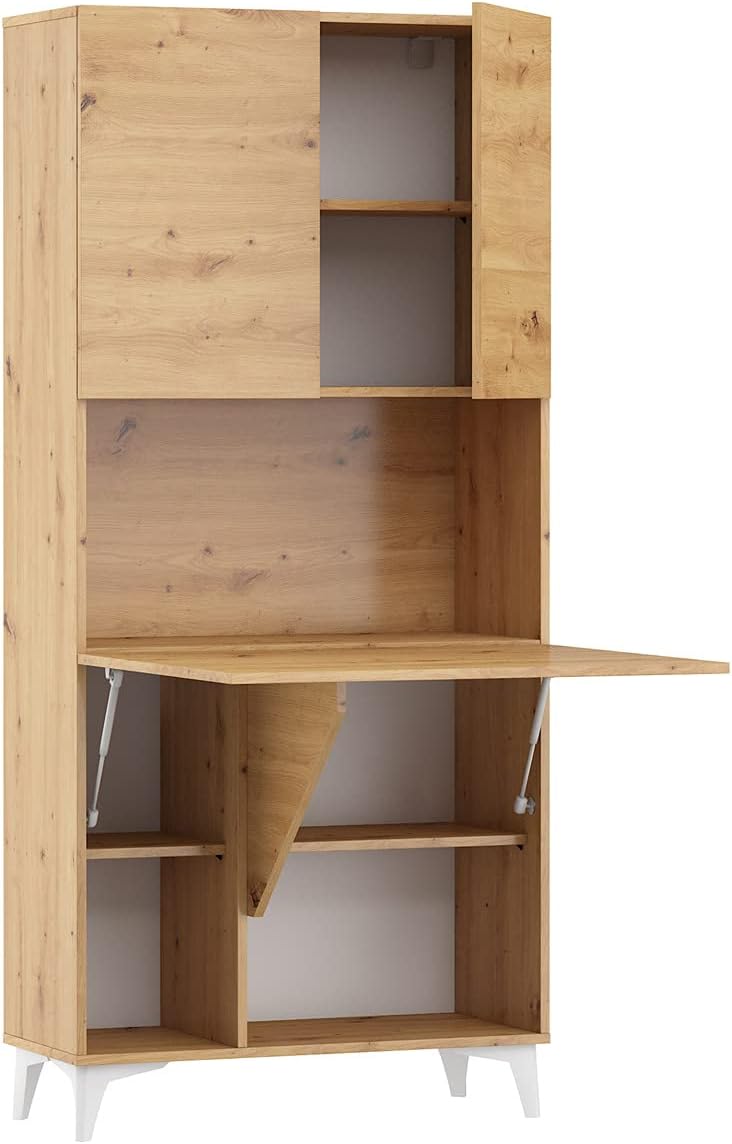 Schreibtisch Klappbare, Megan 1 Regale Haushaltsbüro Wandtisch Computertisch Laptop-Tisch Klapptisch (Artisan Eiche), BIM Furniture