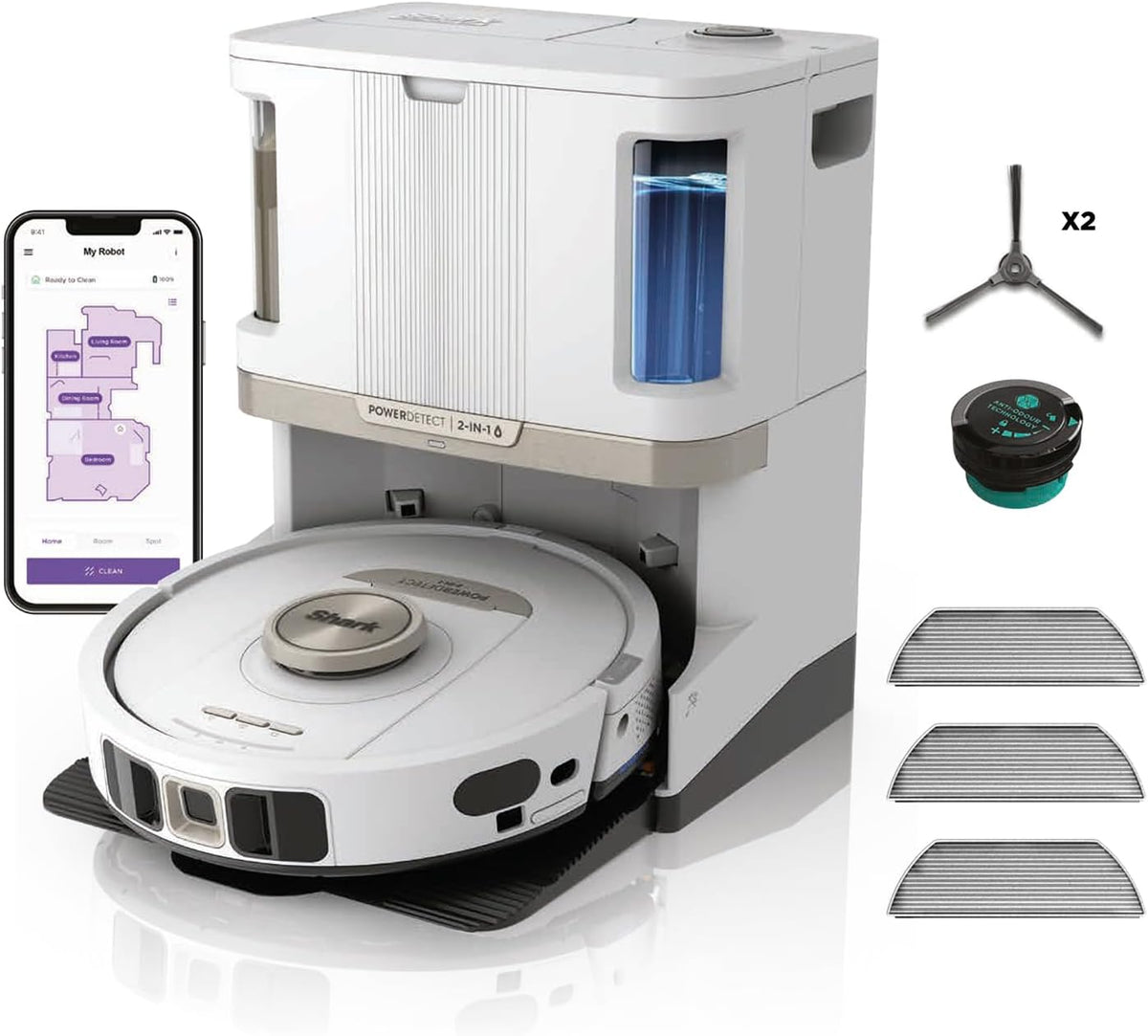 Shark Staubsaugroboter, PowerDetect 2-in-1-Saug- & Wischroboter, NeverTouch Pro 60 Tage, Selbst-Entleerung, Befüllung & -Reinigung, 3D- & LiDAR-Navi