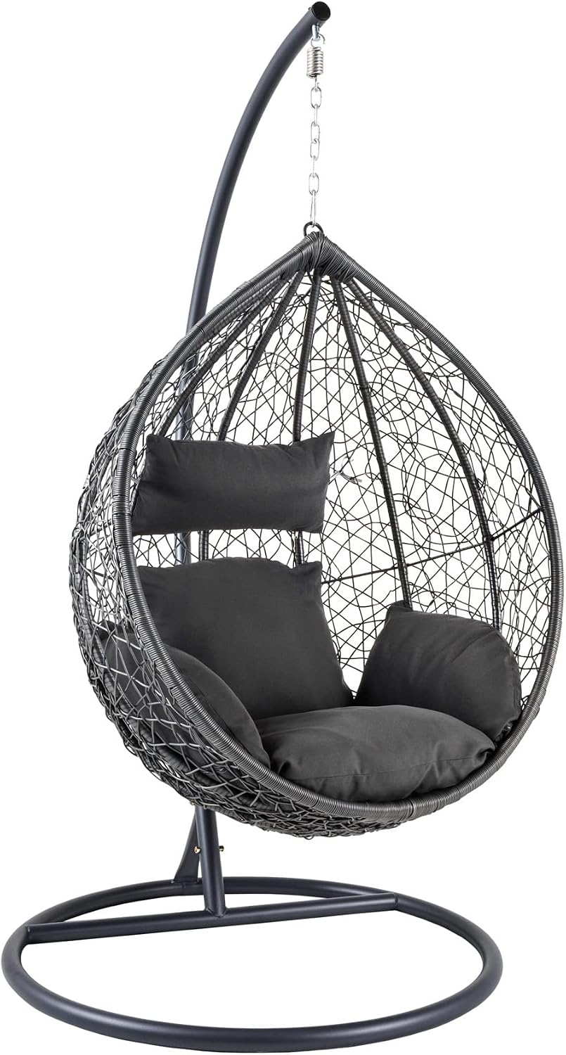 Hängesessel, LOFT - 70 × 107cm - anthrazit - Polyrattan mit Kissen, Riess Ambiente