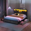 Bettgestell 160 220 LED 4 Bettrahmen x cm mit Doppelbett mit Schubladen und Lattenrost Polsterbett mit Metall, Bettrahmen Stauraum unter Bett