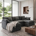 Sofa U-Form Cloud, Modulares Sektionssofa 5-Sitzer mit 2 Ottomanen, Modernes Sofa mit Armlehnen/Dekokissen, Atmungsaktivem Chenille-Stoff