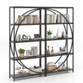 Standregal 2er Set Geometrisches Bücherregal Büroregal mit offenen Holzregale & Metallrahmen, industriell