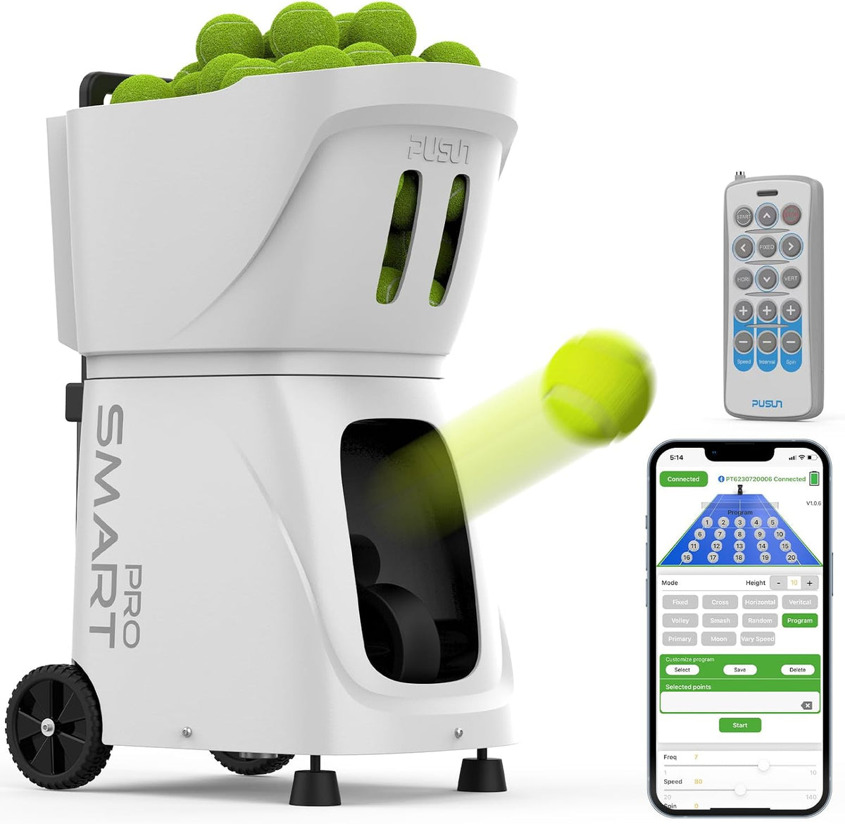 PUSUN Ballwurfmaschinen, PT-SMARTPro Tennisballmaschine, Professioneller Auto-Ball-Server mit APP-Steuerung