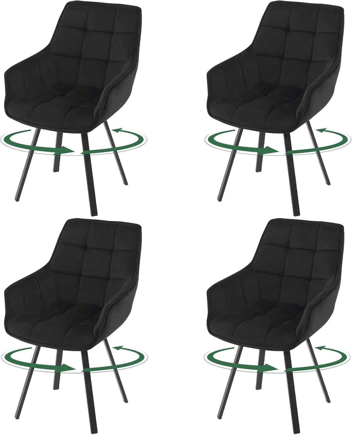 Esszimmerstuhl, Esszimmerstühle 4er Set Drehbar Armlehnen Schwarz, EUGAD
