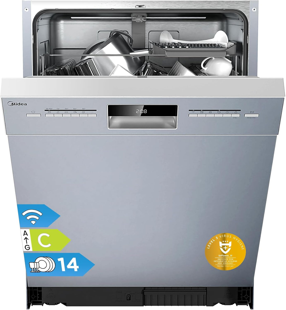 Tischgeschirrspüler, Geschirrspüler Unterbau 60cm Spülmaschine Einbau 14 Maßgedecke EEK C, Midea