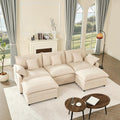 Sofa U-förmiges modulares, 3-Sitzer Ecksofa mit Hocker, tiefes Sitzdesign, Cloud Couch für Wohnzimmer(Beige), Litbird