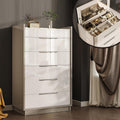 Kommode 5-Schubladen, Creme & Grau mit Glasplatte, Moderner Schrank, LUXOAK