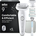 Braun Epiliergeräte & Zubehör, Epilierer Damen Silk·épil 9, Ladyshaver, 9-141, Weiß/Silber