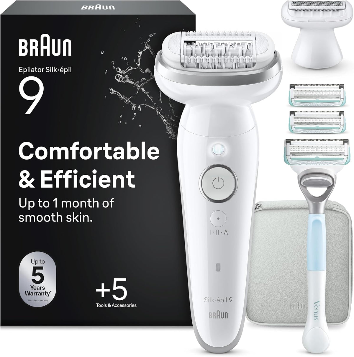 Braun Epiliergeräte & Zubehör, Epilierer Damen Silk·épil 9, Ladyshaver, 9-141, Weiß/Silber