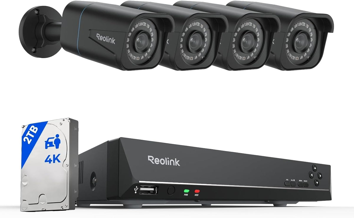 Reolink DVR-Videoüberwachungs Sets, 4K PoE Überwachungskamera Aussen Set, Personen-/ Fahrzeugerkennung