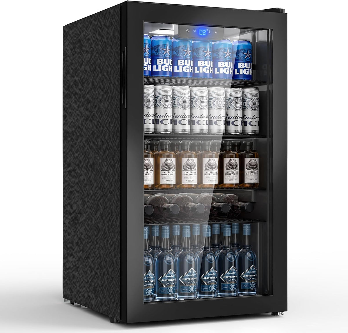 Getränkekühlschrank, mit Glasfront 86L für 130 Dosen, Mini-Kühlschrank mit verstellbaren Regalen für Bier, Wein & Getränke, Ideal für Haushalt, Büro