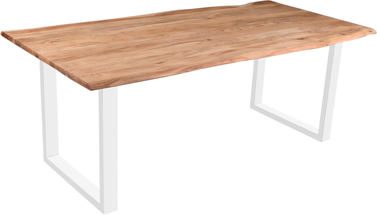 Esstisch, Quinn 200 × 100 cm Baumkante Akazie Eiche/U-Gestell weiß, SAM
