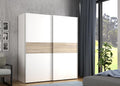 Kleiderschrank LONGLINE 170 2-türig Schrank Schwebetürenschrank modern weißer, Holzwerkstoff, Weiß/Sonoma Eiche Holzdekor, 170 cm breit × 190