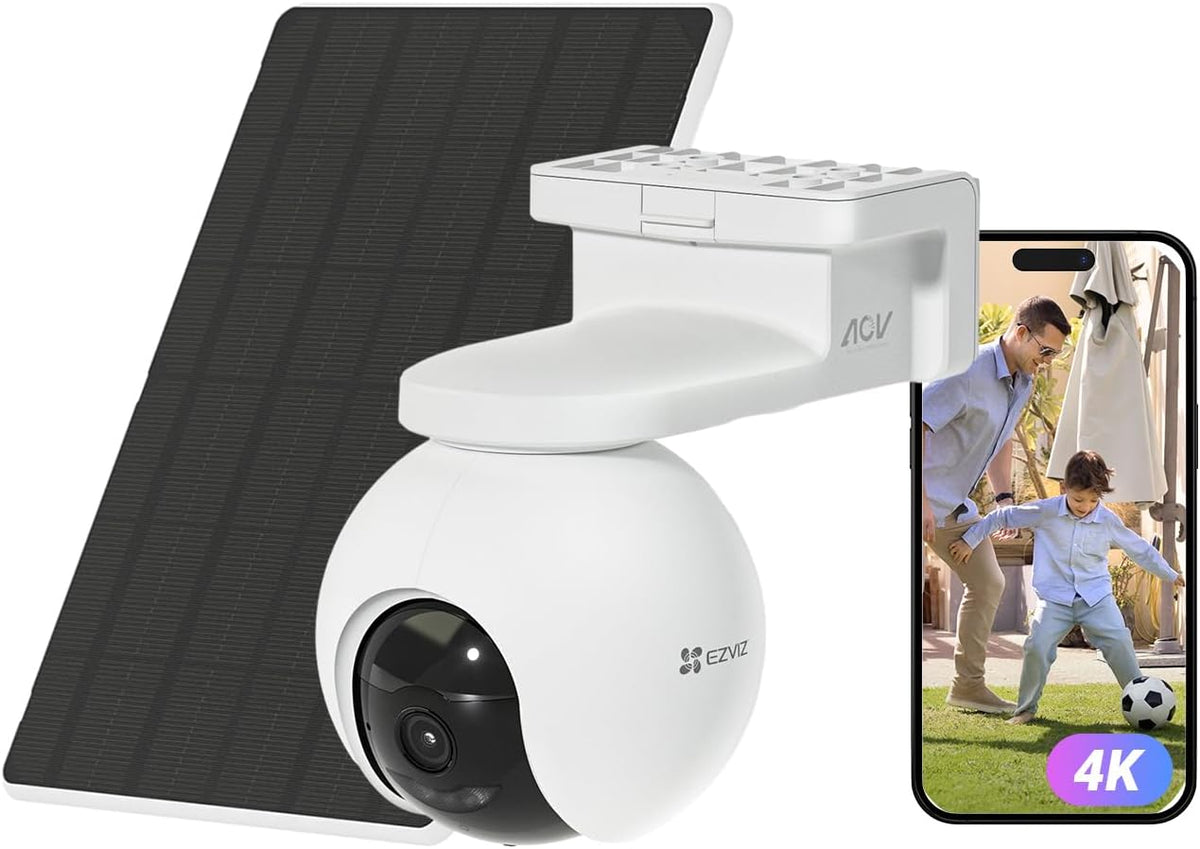 EZVIZ 4K Solar Überwachungs Kamera, Aussen Akku, 10400 mAh Akku, 8MP Farbnachtsicht, KI Personen- und Fahrzeugerkennung, Zwei-Wege-Audio