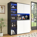 Schrank 120 40 160H(cm) Vitrine L x B x Schwarz-Weiß Optik Glasvitrine und Buffet, integrierte LED-Leuchte, Dolamaní