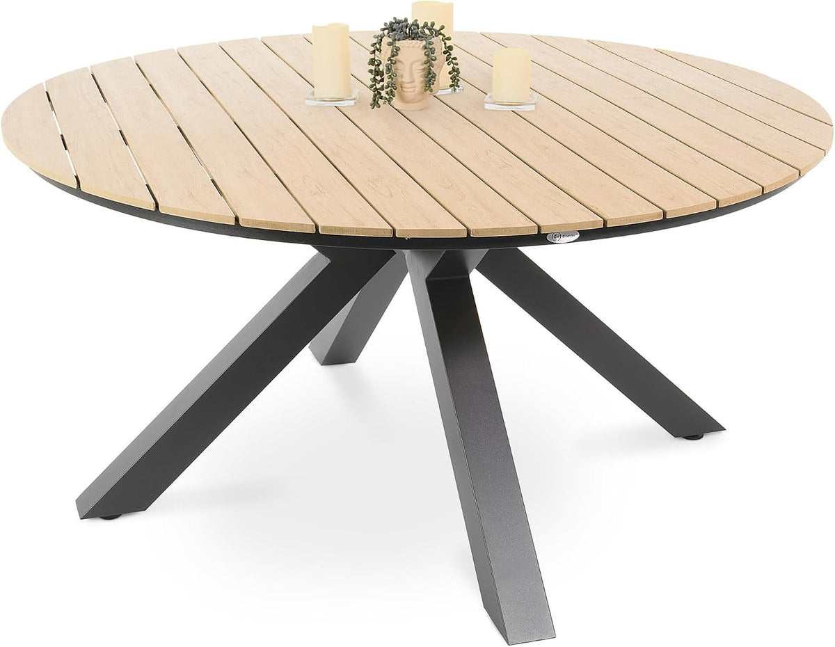 Esstisch, Gartentisch Ravello 150 cm rund aus Aluminium Holzoptik wetterfest, di volio