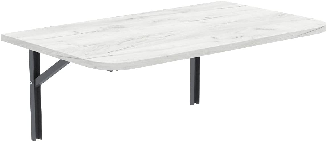 Esstisch Klapptisch Wandklapptisch, Klappbar Faltbar Platzsparend - Abgerundete Ecken - 80cm × 50cm - Weißes Craft, AKKE