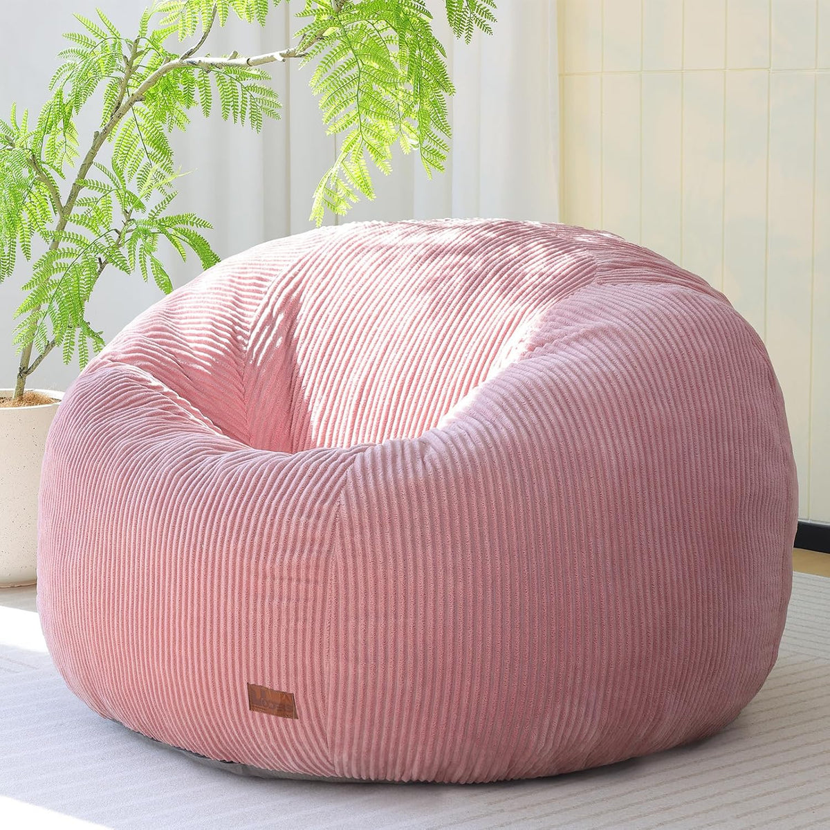 Sessel Runder Sitzsack Cord Bean Bag Chair mit Füllung für Erwachsene & Kinder Gemütlicher Lounge, Relaxliege für Wohnzimmer, Schlafzimmer(XXXL-Rosa)