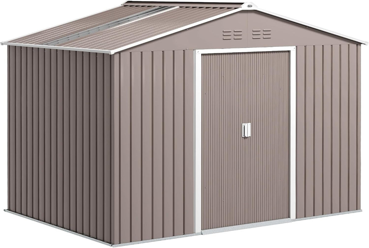 Outsunny Metall Gerätehaus, 9 m² mit Satteldach 277 × 195 × 192 cm Hellgrau