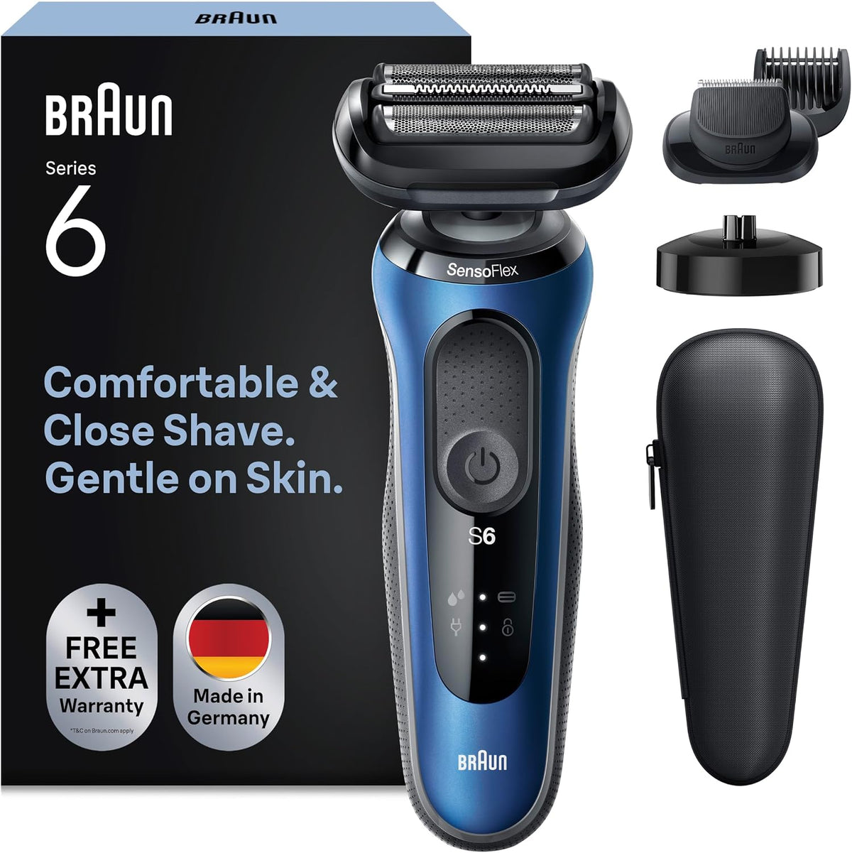 Braun 6 Series Elektrorasierer mit EasyClick Barttrimmer Aufsatz SensoFlex Rasierer Herren Elektrisch Ladestation, Wet & Dry, Geschenk Mann