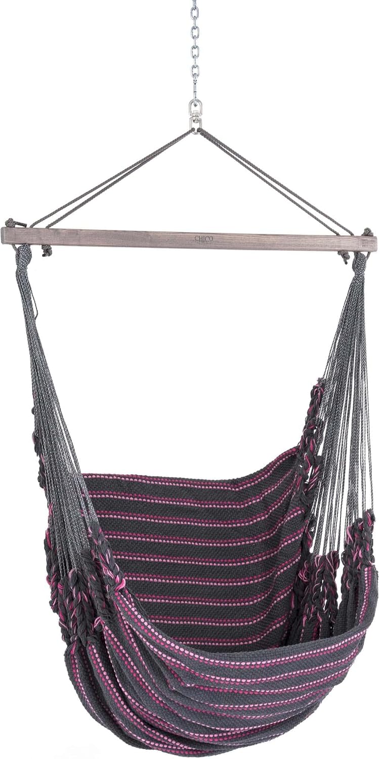 Hängesessel, 190 × 95 cm Baumwollgewebe grau-rosa (inkl. Drehwirbel, Karabiner und Kette), Chico