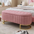 Bettgestell, Stauraum-Schlafkoffer und Fußbank 120 x 40 cm, gepolsterte Fußbank mit Stauraum, Sofabank Bank, Samtstoff, Rosa, MYBOO