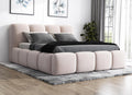 Bett Polster, 120 × 200 mit Bettkasten und Lattenrost, DONA-OM, Bett mit Stauraum in Beige ohne Matratze, A&J MöbelLand