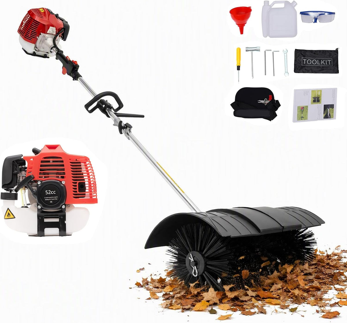 Wiefiche Schneefräsen, Benzin Kehrmaschine 2, 3 PS 2-Takt, 52cm Breitbürste Benzinbetriebene Handkehrmaschine, 8500 U/Min