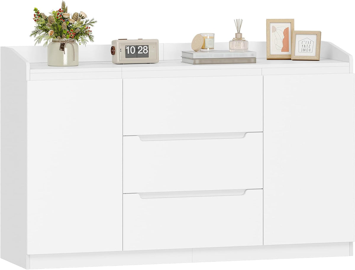Kommode, 3 Schubladen, 2 Türen, 40 × 140 × 87 cm, Weiß, Hzuaneri