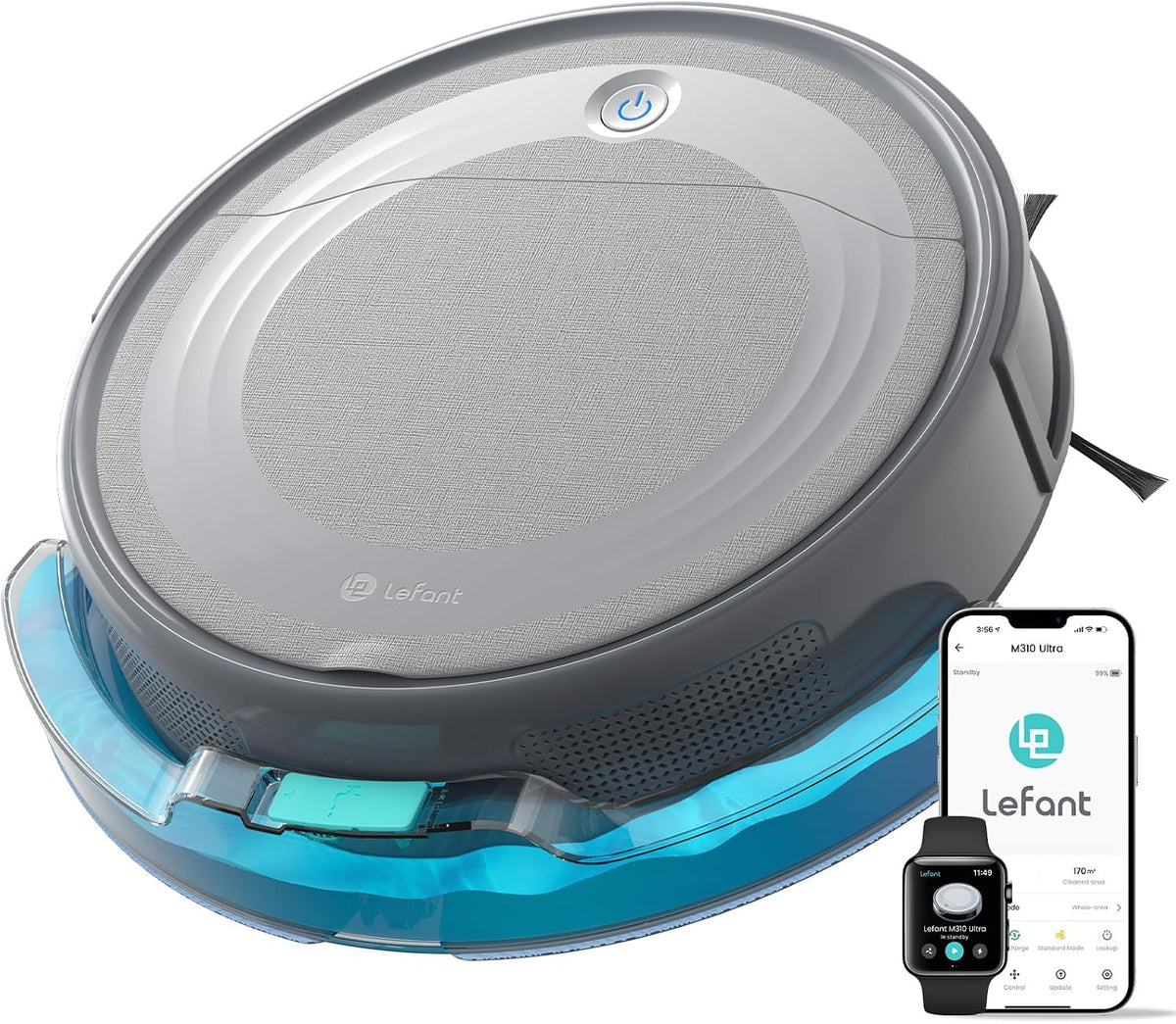 Lefant M310 Ultra Staubsauger, und Bodenwischroboter, 3-in-1, 6000 Pa, 170 Min, PSD 190°, ToF-Laser-Zuordnung, Teppicherkennung